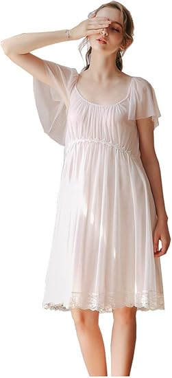Amazon Fevon ルームウェア レディース ワンピース 半袖 夏 ネグリジェ 姫系 レース チュール プリンセス ルームワンピース ゆったり 柔らかい 部屋着 ふわふわ おしゃれ 寝間着 ナイトウェア ルームワンピース ネグリジェ 通販