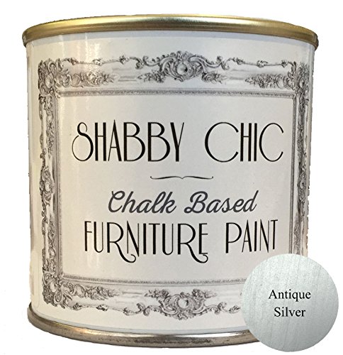 Shabby Chic Chalked Furniture Paint: Luxurious Chalk Finish Furniture and Craft Paint for Home Decor, DIY Projects, Wood Furniture - Interior Paints with Metallic Finish - Liter - Antique Silver