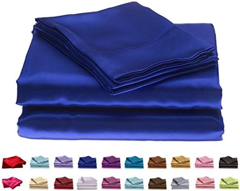 Cloud Fino Hotel Quality Silky Soft Luxurious Satin 7 Pc Sheet Set Wrinkle & Fade Resistant, Hypoallergenic Breathable Durable Comfort Bedding Set With Duvet Set !!! King, Royal Blue