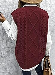 EVALESS Womens Oversized Sweater Vest V Neck Red