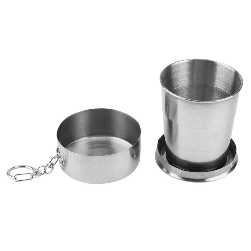 Portable Outdoor Stainless Steel Collapsible Folding Cup for Traveling Camping with Key Chain ((3-Folding, 150ml))