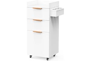 OmySalon Salon Cart with Wheels, 3-Tier Rolling Hair Styling Station, 2 Drawers & Adjustable Shelf, Hair Dryer Holder, Mobile Organizer for Salon, Barber, Spa, Nail & Beauty Tools, White