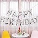 Qivange Happy Birthday Balloons 16 Inch Hanging Alphabet Foil Happy Birthday Banner Mylar Balloon for Party Decoration, Silver