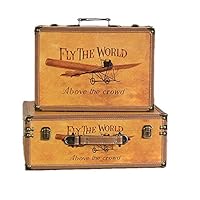 Bishelle-hm Antique Style Clothes Storage Box Set of 2 Vintage Shabby Chic Storage Boxes Retro Style Luggage Travel Box,for Home Decor Displays Crafts Photoshoots (Color : Yellow, Size : Large+Small)