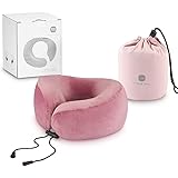 ZENS Travel Pillow Memory Foam,Soft Neck Pillow for Airplanes,Comfy Pillow with Washable Cover,Adjustable Cord and Travel Bag,Pink
