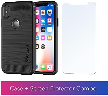 Carbon Fiber iPhone X, 7/8 Case + Screen Protector Bundle by iGuard Armor Full 360 Degree Protection Series EZ Grip, Non-slip, Anti-Scratch, Anti-Fingerprint (iPhone 7/8)