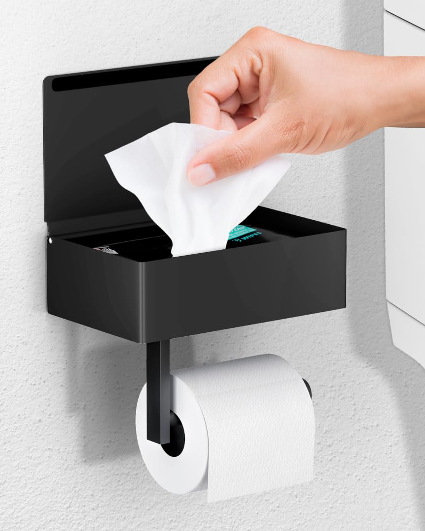 Day Moon™ Black Toilet Paper Holder with Shelf - Wipe Holder for Bathroom, Flushable Wipes Dispenser, Toilet Paper and Wipes Holder — image 1