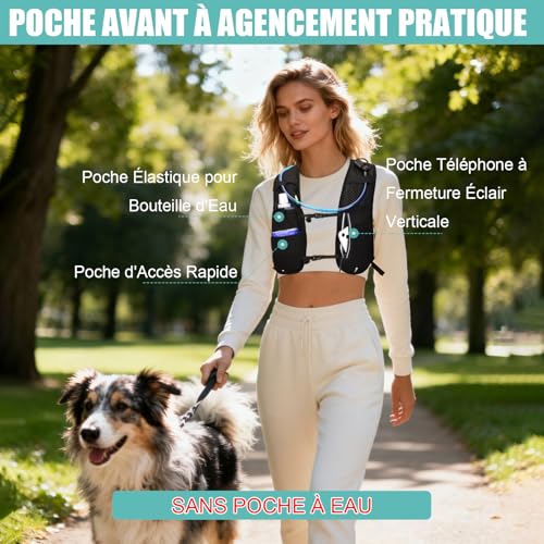 ONETOALL Women's Reflective Running Hydration Vest with 500ml Flask, LED Light, Running Vest 6oz for Marathon, Trail, Hiking