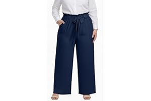 OLRIK Women's Plus Size Pants Adjustable High Waist Wide Leg Palazzo Casual Trousers with Pockets Fall Outfit Clothing