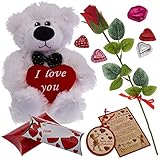 Prextex Valentine's Day Gift Set Including Valentine Red Rose, Wooden Valentine Card Ornament, Gift Boxes and More