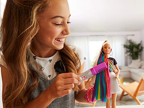 Barbie FXN96 - Regenbogen-Glitzerhaar Puppe mit Langen blonden Haaren, versteckter Regenbogen aus fünf Farben, Glitzergel, Haarbürste,Haarstyling-Zubehör, Spielzeug Geschenk für Kinder ab 5 Jahren – Bild 3