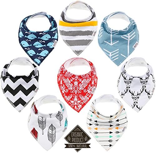 Baby Bandana Drool Bibs Vinorro - Unisex 8 Pack for Boys & Girls, Gift Set for Newborns & Toddlers, 100% Soft Organic Cotton & Super Absorbent, Hypoallergenic Baby Bibs for Drooling & Teething