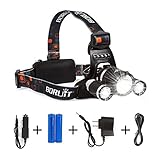 LIGHTESS LED Headlamp Rechargeable Waterproof Head Flashlight Lamp with 3 XM-L T6