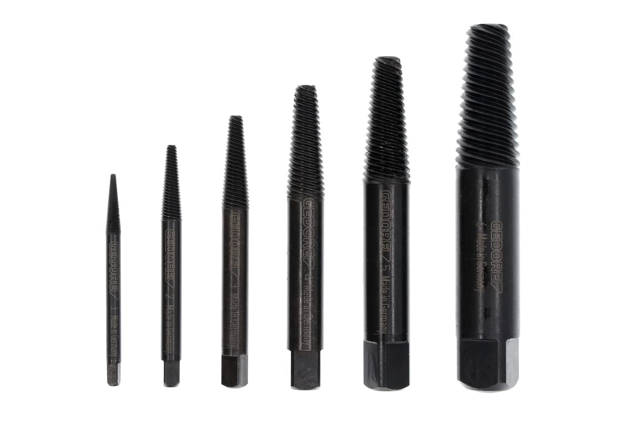 GEDORE Screw Extractor Set, Chrome Vanadium Steel, 54 HRC, Transparent Plastic box, 6 Pieces, M3-M24 — image 1