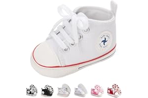ORAWU Newborn Baby Girls Boys Canvas Shoes Infant Soft Sole Slip On First Walkers Sneaker Toddler Flat Loafers High Top Crib Denim Unisex Moccasins Shoe