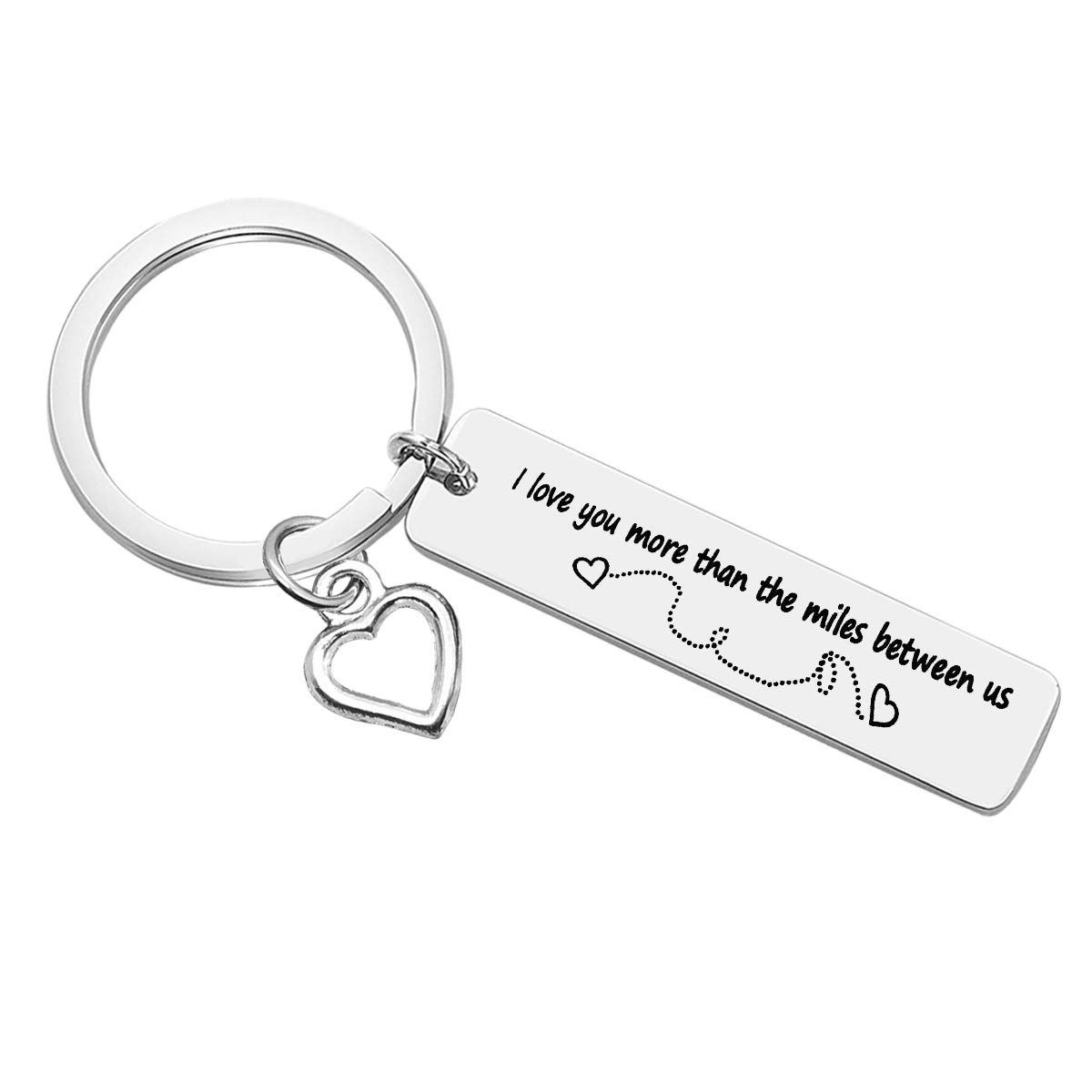 Long Distance Relationship Keychain - I Love You More Than The Miles Between Us - Going Away Gift for Girlfriend, Boyfriend, Couples, Trucker, Husband, Dad - Personalized Keyring