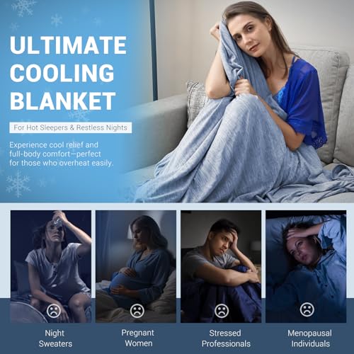 Elegear Summer Cooling Blanket 150×200cm, Japanese Cooling Fiber Q-MAX>0.5 ARC-Chill 3.0, Soft And Skin-Friendly, Sleep Better with Summer Blanket for Sofa, Bed, Blue