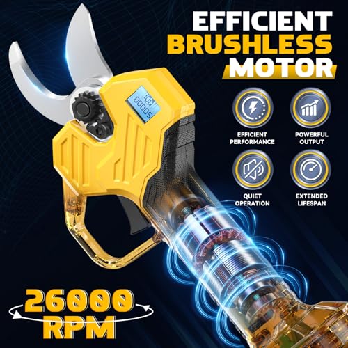 MtiolHig Electric Pruning Shears Compatible with DeWalt 20V, 26000RPM Brushless Motor Cordless 0.8-2 Inch Pruner Shears Scissor with LCD Display & SK7 Blades for Tree, Branch Trimming(Tool Only)