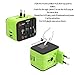 Travel Adapter, Universal International World Travel Power Adapter Kit Dual USB 2.4A Plug Charger Adapter All in One for EU, UK, US, AU, Italy and other 150 countries (Green 2usb)