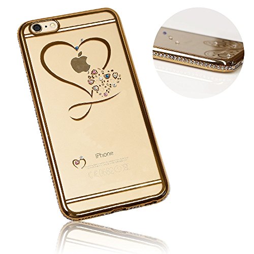 Xtra-Funky Range iPhone 5 / 5S / 5C / SE Slim Silicone Case with Sparkling Crystal Edging and Heart - Gold