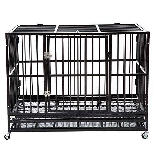 Buy PANEY Large Heavy Duty Rolling Dog Cage Crate Kennel Metal Pet