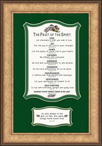 Fruit of the Spirit Scripture Galatians 5:22 Framed Art Gift of Christian Values and qualities we strive to Live by and Serve God (Florentine Gold)