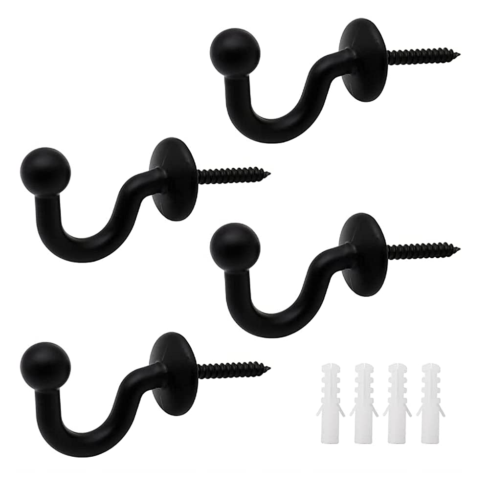 XINHAITC 4 Pack Curtain Tie Back Holdback Hooks Black Finish Ball End Curtain Tieback Hooks Securely Hold Your Curtain Tiebacks in Place