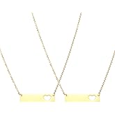 MECCANIXITY 2Pcs Initial Bar Pendant Necklace, Stainless Steel Rectangle Blank Pendant Necklace, Heart Bar Charm for Woman Gifts Jewelry, Golden