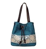 WLE A003 Blue Comfort Tote Medium Size Canvas Printing Paisley Sun Flower Pattern Design Waterproof Shoulder Bags for Women Girls Ladies