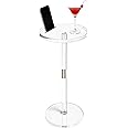 Acrylic Drink Table, Small Round Side Table for Small Space, Pedestal End Table with Phone Holder, Multi-Use Modern Accent Table, Martini/Cocktail Table for Living Room, 10"X21" Easy Assembly