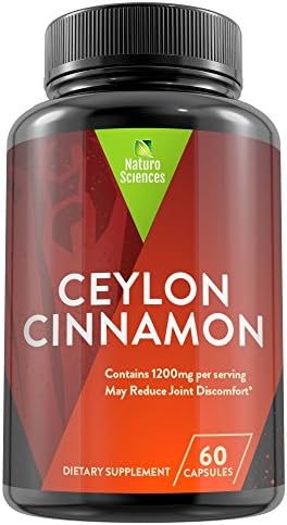 Organic Ceylon Cinnamon Dietary Supplement by Naturo Sciences - Potent 1200mg Per Serving Formula - Eases Discomfort & Supports Joint Pain Relief - Supports Heart Health - 60 Capsules - Made in USA