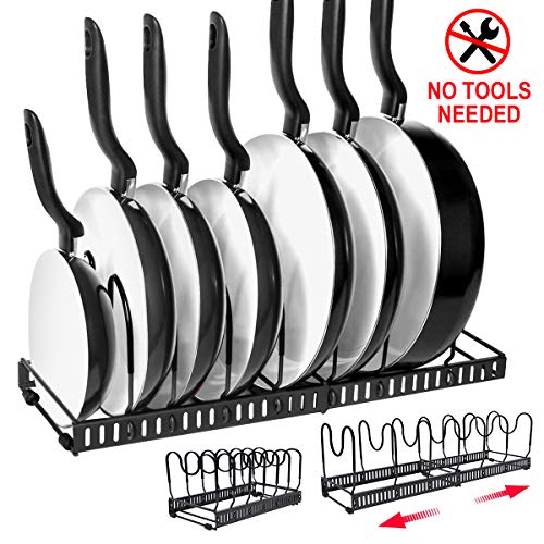 Expandable Pan Rack Organizer, G-TING 7+ Adjustable Pot Lid Holders & Bakeware Rack, Kitchen Cookware Pantry Cabinet Storage Rack with 7 Expandable and Adjustable Compartments (Up to 23") - Thumbnail 7