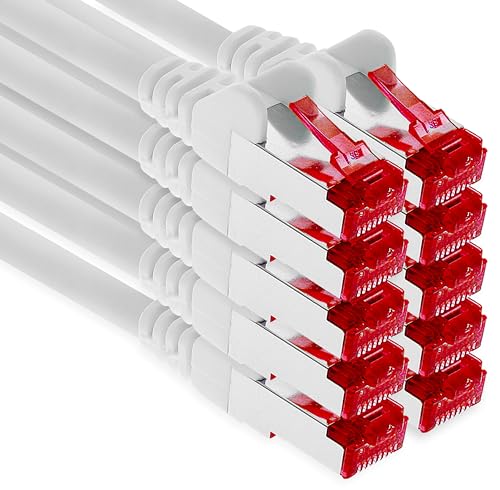 1aTTack.de 7,5m CAT6 LAN-Netzwerk-Kabel RJ45 1000 Mbit, 10 Stück - weiß