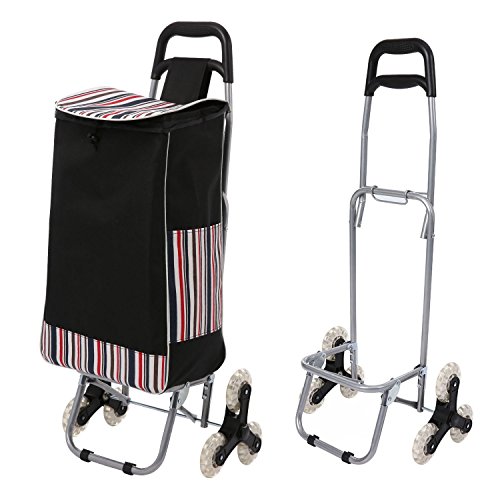 Benlet Folding Shopping Cart Climbing Trolly Waterproof Grocery Laundry Utility Cart with Wheel Bearings Stainless Steel 150lbs Capacity (Black, US Stock)