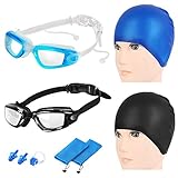 Swim Goggles SiFree Anti-fog UV 400 Protection No Leaking Swimming Goggles for Men Women Youth - Swimming Cap, Net Pouch, Ear Plugs, Nose Clip Included (Pack of 2)