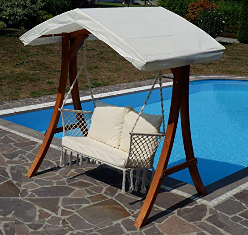 ALEOS. Design Hollywood Schaukel mit Sitzbank Waikiki aus Holz Lärche mit Dach – Bild 7