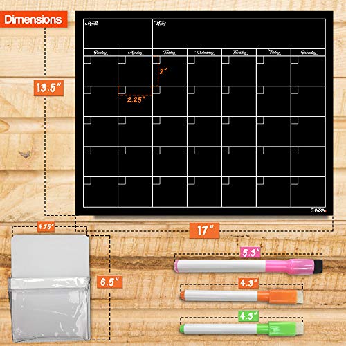 Dry Erase Board Fridge Calendar with 3 Color Dry Erase Markers and Pen Holder