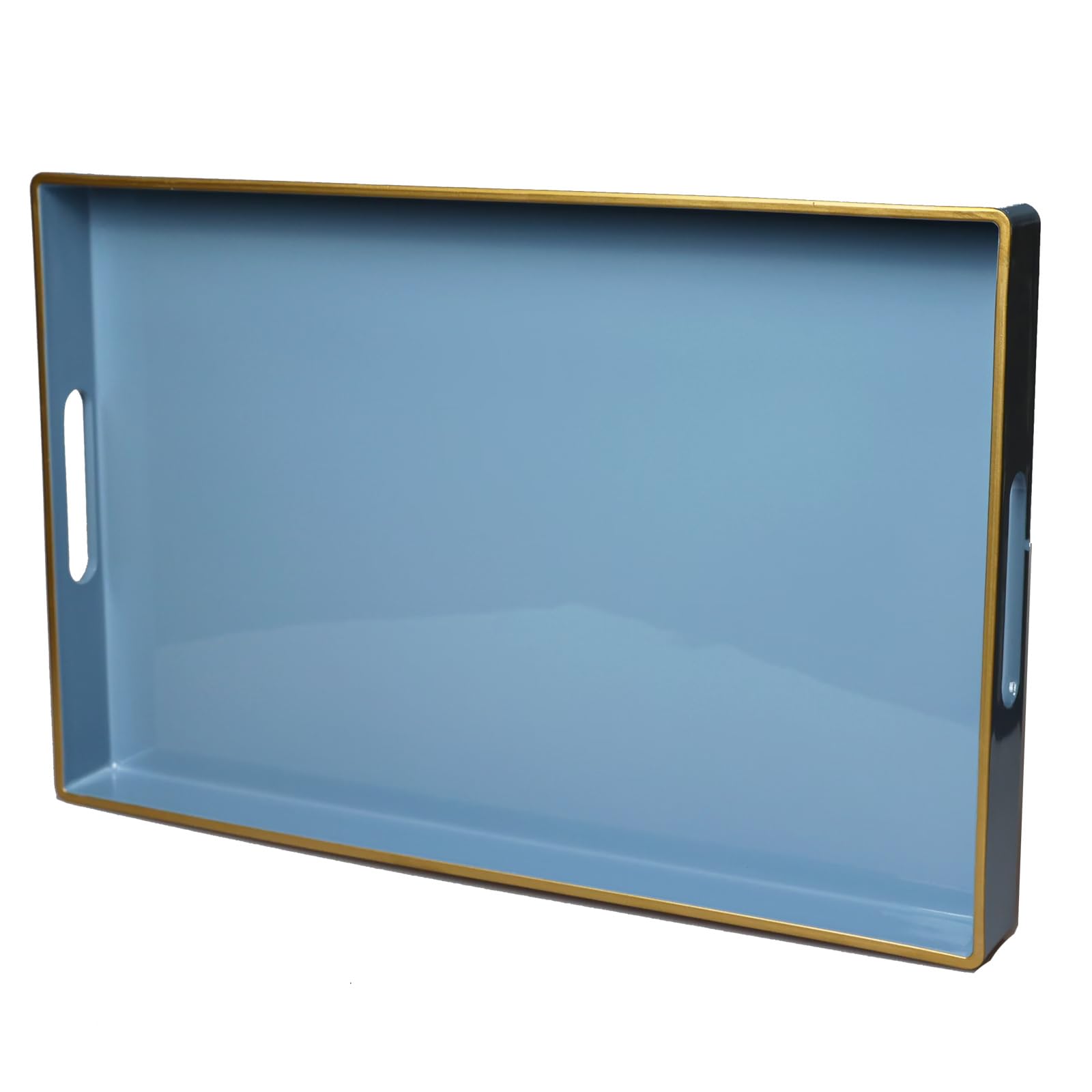 Photo 1 of Spsyrine Blue Decorative Serving Tray with Handles, Elegant Plastic Coffee Table Tray for Ottoman, Living Room, Home Decor 15.6" X 10.2" Light Blue