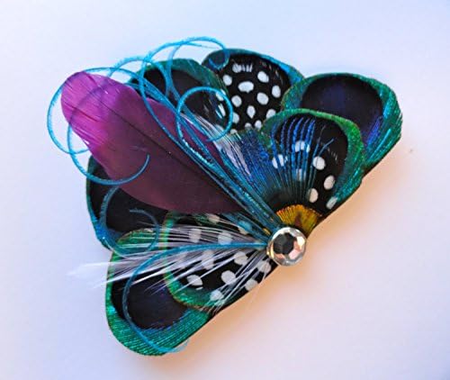 Oh Lucy Handmade RIO Peacock Feather Hair Clip, Bridal Hair Piece in Blue, Purple and Natural Peacock
