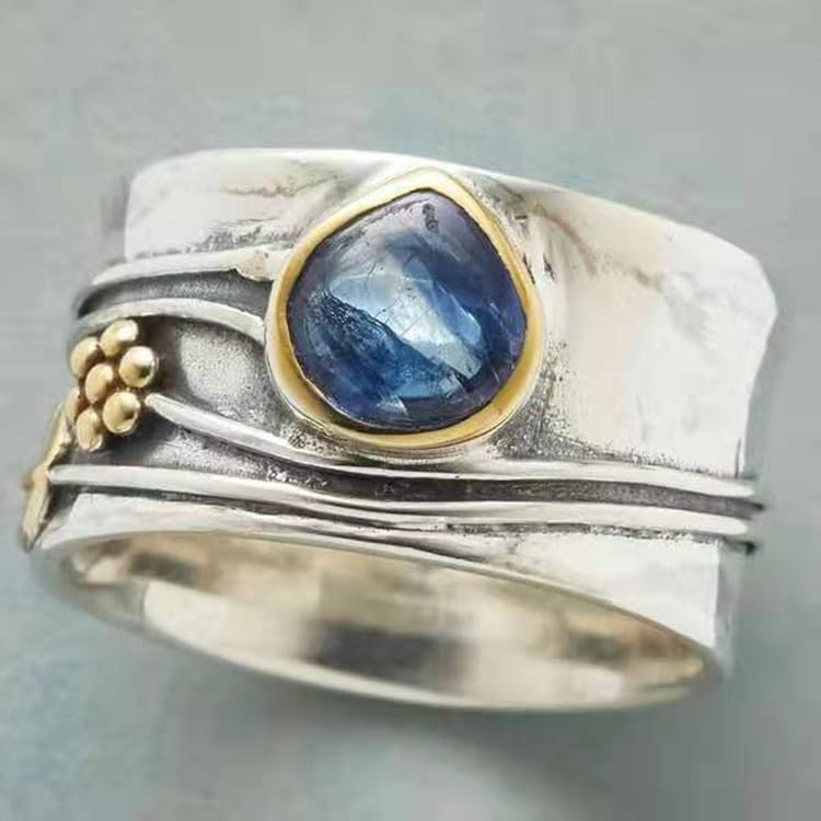 Mnyixsi Vintage Blue Moonstone Ring 925 Sterling Silver Waterdrop Sapphire Boho Engagement Ring Size 7 Retro Princess Gemstone Band