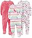 Simple Joys by Carter's Baby Girls' 3-Pack Snug-Fit Footed Cotton Pajamas, Rainbow,Strawberry,Multistripe Unicorn, 12 Months