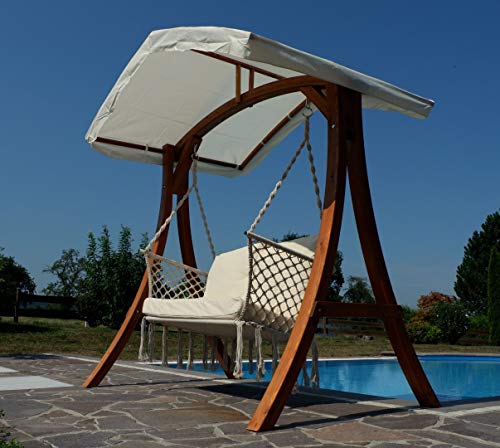 ALEOS. Design Hollywood Schaukel mit Sitzbank Waikiki aus Holz Lärche mit Dach – Bild 5