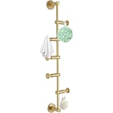 WsrrLun Wall Mounted Vertical Coat Rack with 5 Adjustable &amp; Rotatable Hooks, Brass Coat Hat Holder for Home Apartments Dorms, 44lbs Load Capacity (Brassy)