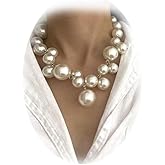 Pearl Necklace for Women Big Pearl Necklace Chunky Irregular Large Pearl Choker Necklace Vintage Style Statement Jewelry for Party Wedding Daily Wear Birthday Christmas Gift Jewelry