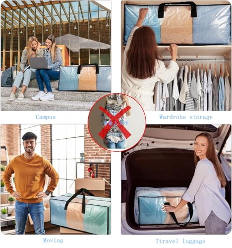 Beauenty 5 Pack Extra Large Clear Moving Bags,Heavy Duty Storage Bags With Zipper For College Dorm Room Essentials,Alternative To Moving Boxes,Can Store Clothes,Shoes,Toys,And Decorations Etc