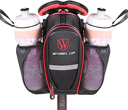 Bike Saddle Bag WHEEL UP Waterproof Bicycle Seat Bag MTB Mountain Road Bike Back Seat Post Pouch with Double Bottle for Outdoor Cycling Riding Bag(Bottle Not Included)(Red)