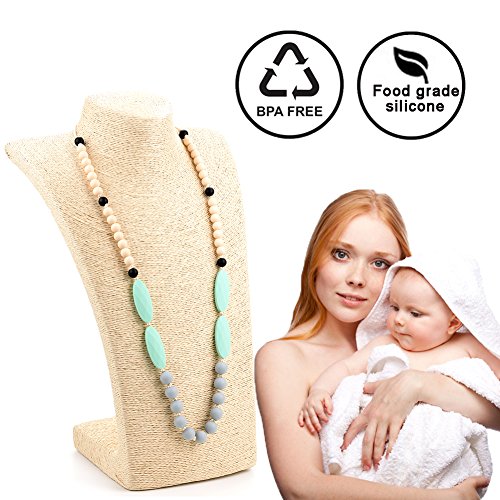 lofca Baby Toys Silicone Teething Necklace for Mom to Wear-BPA Free -Anti Flammatory,Drooling , Teething Pain Reduce Properties-Nursing Necklace Perfect for Breastfeeding Moms-'Ina'(Mint)