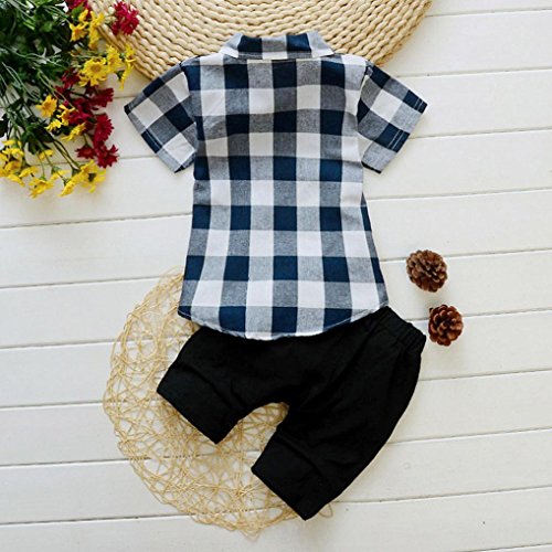 TiTCool Toddler Cool Baby Boy Plaid T Shirt Tops+Short Pants 2Pcs Outfits Clothes Set (Blue, 24M)