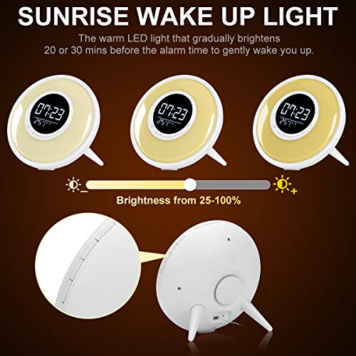 All -in-One Wake Up Light Alarm Clock with FM Radio, White Noise Sound Machine,Sleep Timer,10 Color Night Light & 23 Soothing Sounds