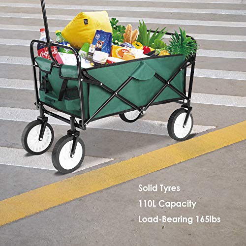 femor Collapsible Folding Outdoor Utility Wagon, Heavy Duty Garden Cart for Shopping Beach Outdoors (Dark Green)